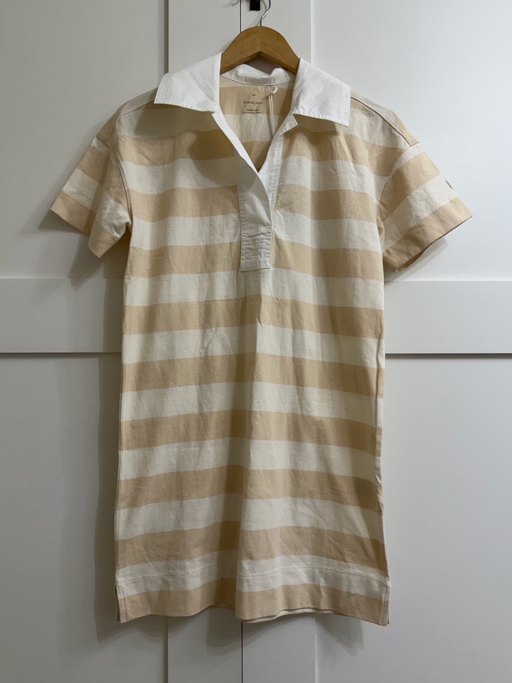 Everlane The Organic Cotton Polo Dress in Cream Stripe, Size XXS